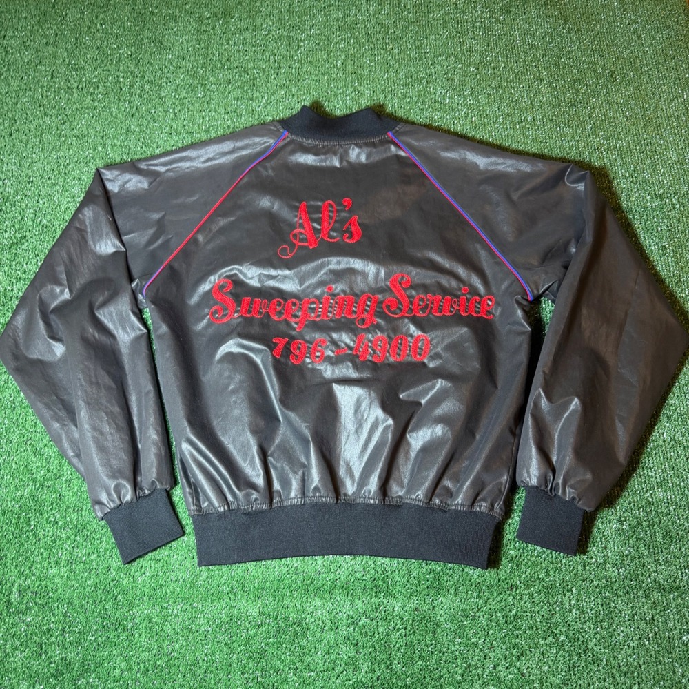 Vintage 70s BFGoodrich Satin Bomber Jacket Als Sweeping Service Erika Black L